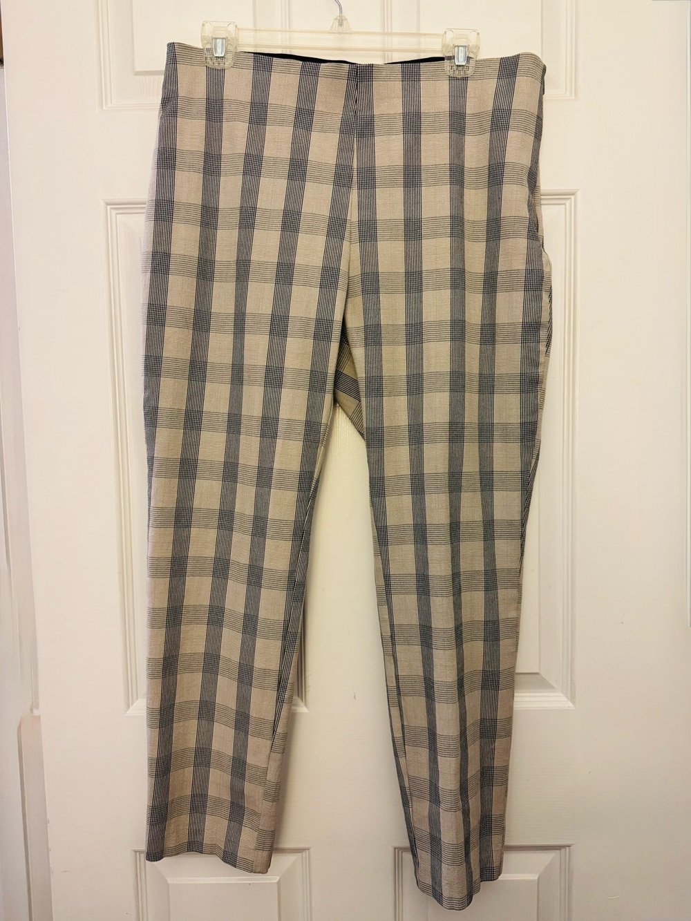 A New Day Windowpane Plaid Dress Ankle Pants Tan and Gray Size 14
